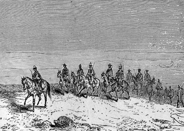 The madrina walked in front, leading the ten mules