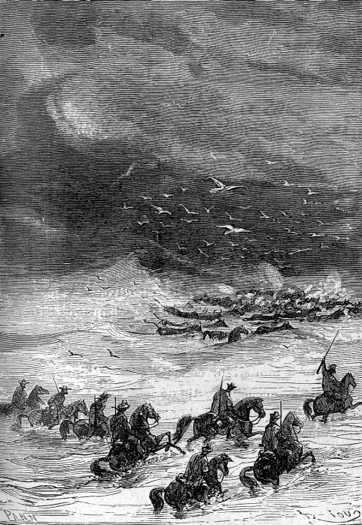 A falling, rising, rushing, incoherent mixture of frightened animals, fleeing with a frightful speed.