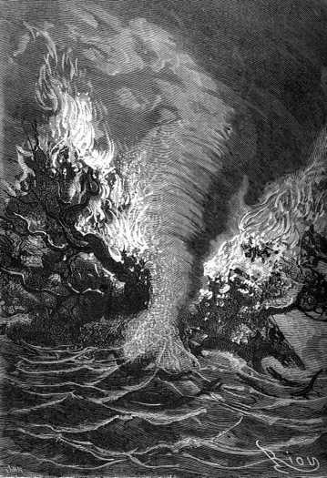The gigantic water-spout threw itself on the ombú
